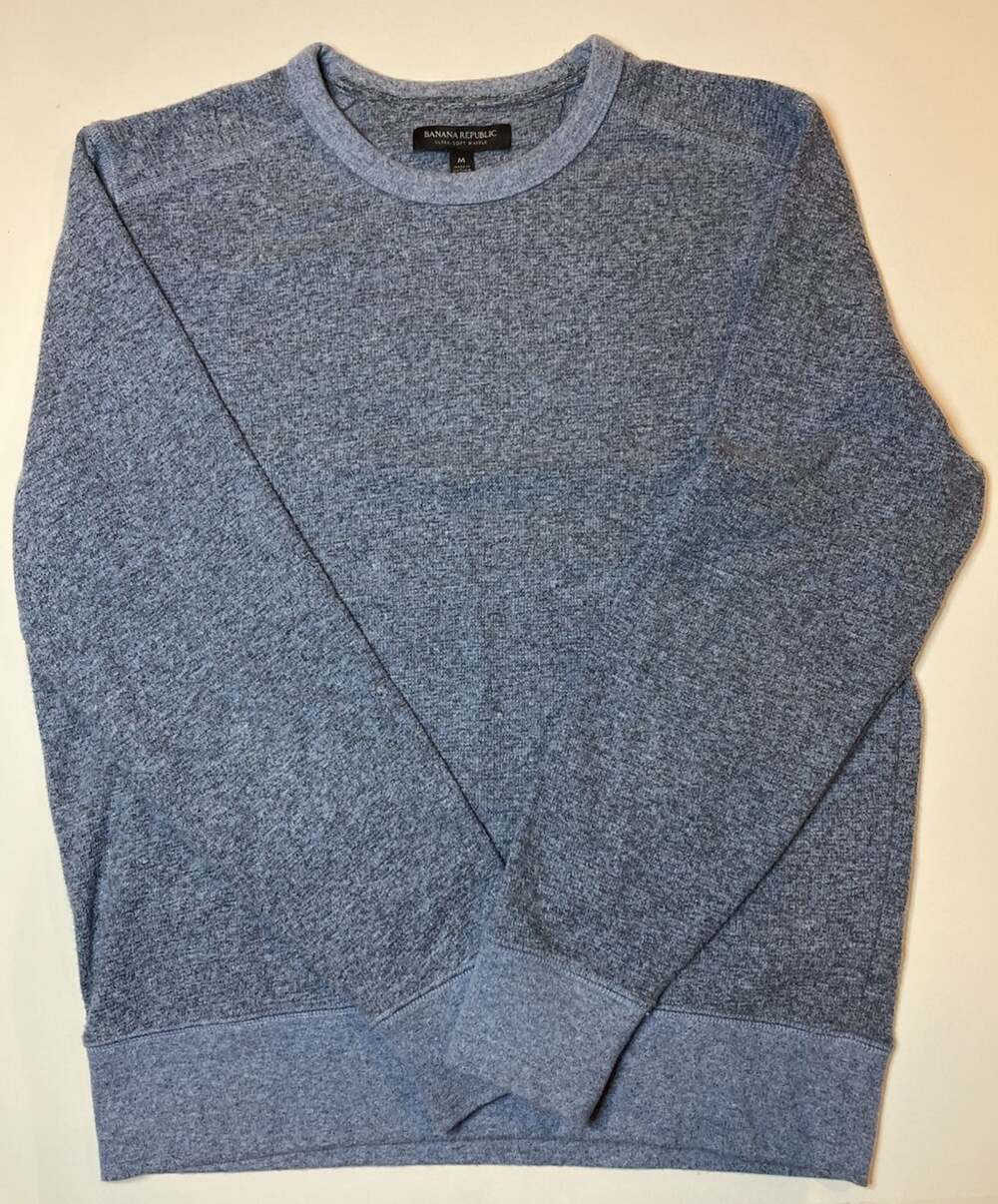 Banana Republic Blue Solid Waffle-Knit Crew Neck Pullover Sweater Men M